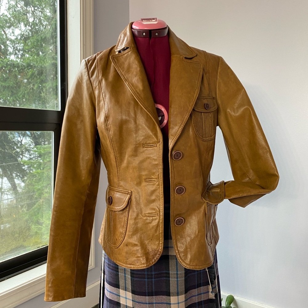 90's Y2K Tan Leather Blazer